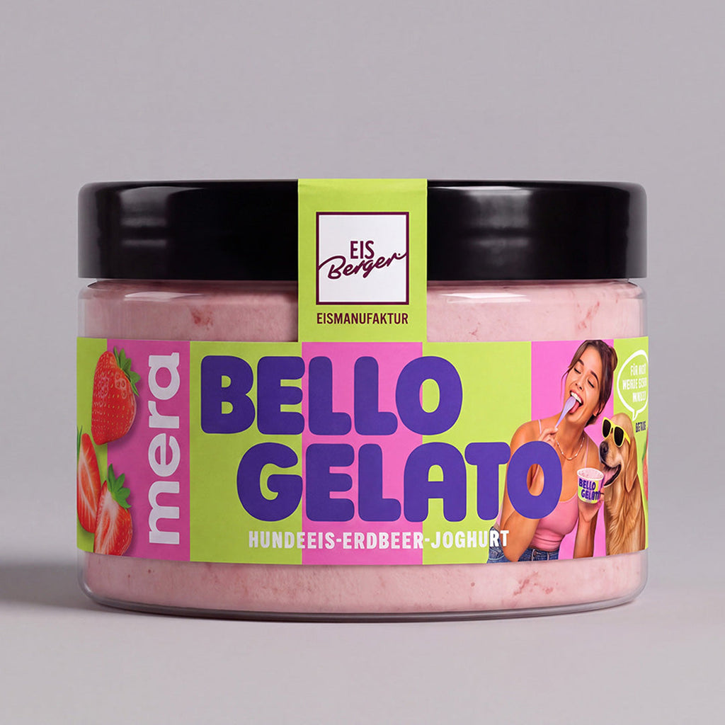 Bello Gelato Hundeeis Erdbeer-Joghurt – Becher von vorne